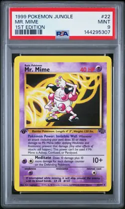 1999 POKEMON JUNGLE 1ST ED #22 MR. MIME PSA 9 - Image 1