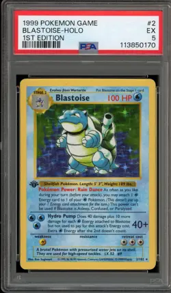 Pokemon Blastoise Base Set Shadowless 1st Edition Holo Rare #2 PSA 5 - Image 1