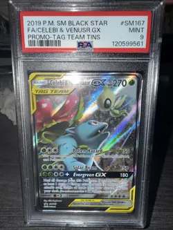 2019 POKEMON SM BLACK STAR PROMO #SM167 FULL ART/CELEBI & VENUSAUR GX PSA 9 - Image 1
