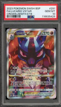 Pokemon Lucario VSTAR Crown Zenith ETB Full Art Promo SWSH291 PSA 10 Gem Mint - Image 1