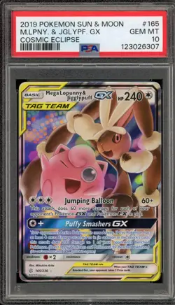 Pokemon Mega Lopunny & Jigglypuff GX Cosmic Eclipse Holo Ultra Rare #165 PSA 10 - Image 1