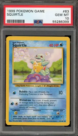 Pokemon Squirtle Base Set Unlimited #63 PSA 10 Gem Mint - Image 1