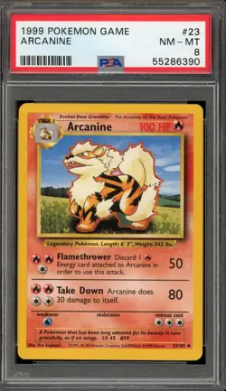 Pokemon Arcanine Base Set Unlimited #23 PSA 8 - Image 1