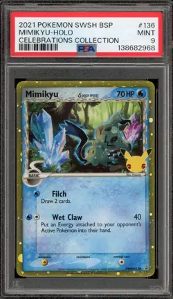 Pokemon Mimikyu Celebrations Coll. Black Star Holo Promo SWSH136 PSA 9 Mint - Image 1