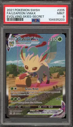 Pokemon Leafeon VMAX Evolving Skies Secret Rare Full Alt Art #205 PSA 9 Mint - Image 1