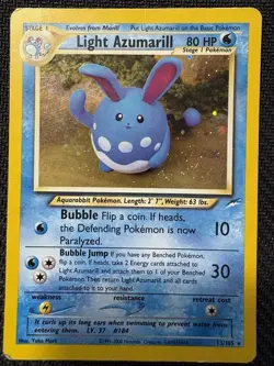 Pokemon Light Azumarill Neo Destiny 13/105 Holo Yuka Morii HP Dmg Vintage 2000 - Image 1