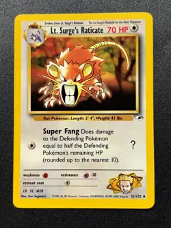 2000 Pokemon TCG Gym Heroes -Lt. Surge's Raticate- Uncommon #51/132 - Image 1