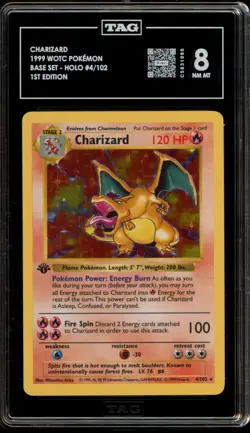 Pokemon Charizard Base Set Shadowless 1st Edition Holo Rare #4 TAG 8 - Image 1