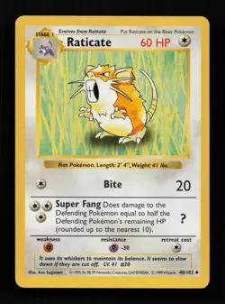 Raticate 40/102 Uncommon Base Set Shadowless Pokemon Near Mint - Image 1