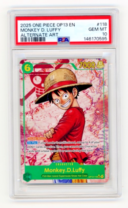 2025 ONE PIECE OP13-CARRYING ON HIS WILL ALTERNATE ART MONKEY D. LUFFY PSA 10 - Image 1
