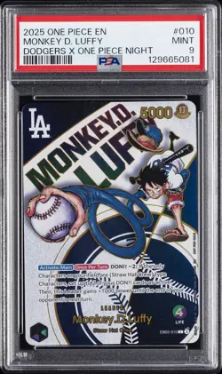 2025 ONE PIECE PROMOS DODGERS X ONE PIECE NIGHT #010 MONKEY D. LUFFY PSA 9 - Image 1