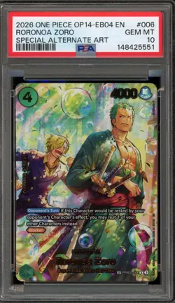 One Piece CCG Roronoa Zoro Special Alternate Art PRB02-006 PSA 10 Gem Mint - Image 1