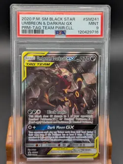 2020 Pokemon Sun & Moon Black Star Umbreon & Darkrai GX Holo #SM241 PSA Mint 9 - Image 1