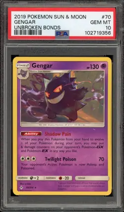 Pokemon Gengar Unbroken Bonds Rare #70 PSA 10 Gem Mint - Image 1