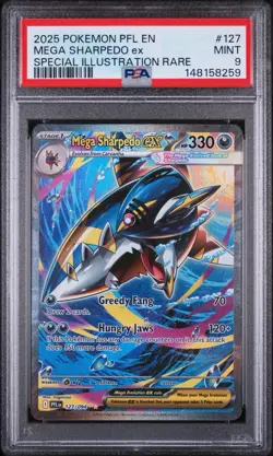 2025 POKEMON PFL EN-PHANTASMAL FLAMES #127 MEGA SHARPEDO EX SIR PSA 9 - Image 1