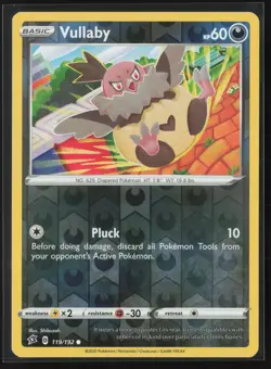 Vullaby Common SWSH02: Rebel Clash 119/192 NM Pokemon Card Reverse Holo - Image 1