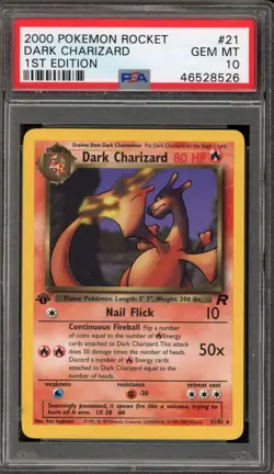 Pokemon Dark Charizard Team Rocket 1st Edition NON Holo Rare #21 PSA 10 Gem Mint - Image 1