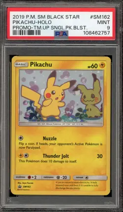 Pokemon Pikachu Team Up Blister Pk. Black Star Holo Promo SM162 PSA 9 Mint - Image 1