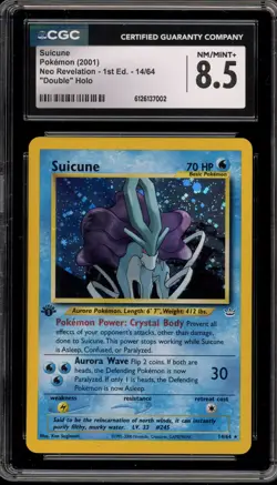 Pokemon Suicune Neo Revelation 1st Ed Holo Rare #14 DOUBLE HOLO ERROR CGC 8.5 - Image 1
