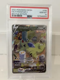 2021 POKEMON SWORD & SHIELD BATTLE STYLES #155 FULL ART/TYRANITAR V PSA 10 - Image 1