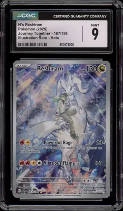 Pokemon N's Reshiram Journey Together Illustration Rare #167 CGC 9 Mint - Image 1