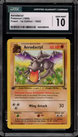 Pokemon Aerodactyl Fossil 1st Edition NON Holo Rare #16 CGC 10 Gem Mint - Image 1