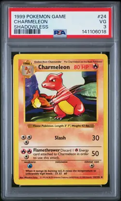 1999 POKEMON BASE SET SHADOWLESS #24 CHARMELEON PSA 3 - Image 1