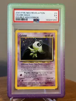 2001 Celebi 03/64 Neo Revelation Double Holo Error Swirl PSA 5 Pokemon w/Guard - Image 1
