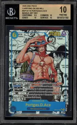 One Piece CCG Portgas.D.Ace Carrying on His Will Manga Alt Art OP13-119 BGS 10 - Image 1