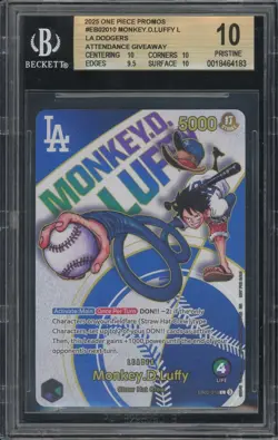 2025 One Piece Monkey D.Luffy Dodgers Promo BGS 10 Pristine EB02010 - Image 1