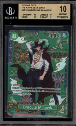 One Piece CCG Dracule Mihawk Azure Sea's Seven OP12-030 BGS 10 Pristine - Image 1