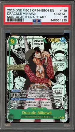 One Piece CCG Dracule Mihawk Manga Alternate Art OP14-119 PSA 10 Gem Mint - Image 1