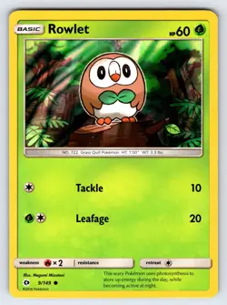 Rowlet 9/149 2017 Sun & Moon Base Set Pokemon Card TCG Holo Promo - Nm/Vlp - Image 1