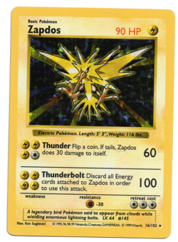 Pokemon Card: Zapdos HOLO 16/102 Shadowless Base Set Vintage Rare! GD/EX - Image 1