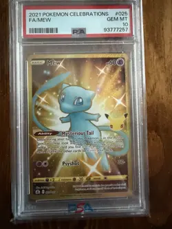 Pokemon TCG Celebrations Mew Gold Holo Card 025/025 PSA 10 Secret Rare - Image 1