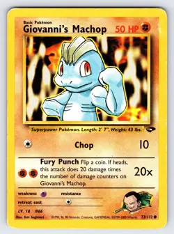 Giovanni's Machop 72/132 2000 Gym Challenge Pokemon Card Vintage WOTC Common Mp - Image 1