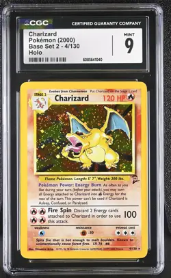 CGC 9 MINT Charizard 2000 Base Set 2 4/130 Holo SWIRL Pokemon Card - Image 1