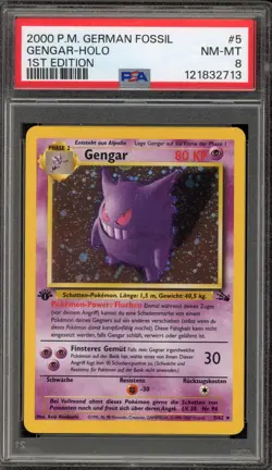 Pokemon Gengar Fossil 1st Edition GERMAN Holo Rare #5 PSA 8 - Image 1