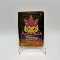 Pokemon TCG Basic Pikachu Mega Charizard Y Tag Cosplay HP 634 Gold Foil Fan Art - Image 1