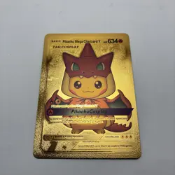 Pokemon TCG Basic Pikachu Mega Charizard Y Tag Cosplay HP 634 Gold Foil Fan Art - Image 3