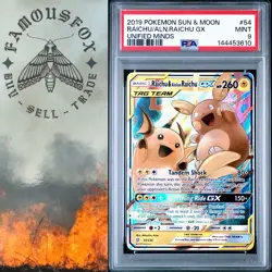 Raichu & Alolan Raichu GX 2019 Pokemon Sun Moon Unified Minds #54 PSA 9 Mint - Image 1