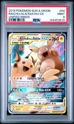 Raichu & Alolan Raichu GX 2019 Pokemon Sun Moon Unified Minds #54 PSA 9 Mint - Image 2