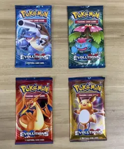 Pokemon Evolutions Booster Pack Lot Blastoise Venusaur Charizard Raichu 4 Packs - Image 1