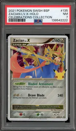 Pokemon Zacian Lv.X Celebrations Deluxe Pin Coll. Holo Promo SWSH135 PSA 7 - Image 1