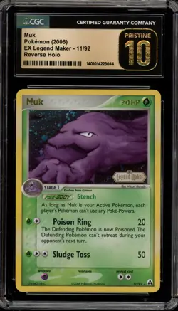 Pokemon Muk EX Legend Maker Reverse Holo Rare #11 CGC 10 Pristine - Image 1