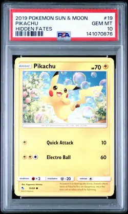 2019 POKEMON SUN & MOON HIDDEN FATES #19 PIKACHU PSA 10 - Image 1