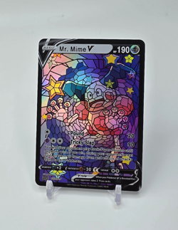 Custom HOLO STAINED GLASS Mr. Mime Card Holo Mr. Mime READ DESCRIPTION BELOW - Image 1