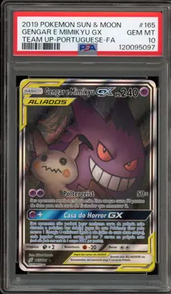 Pokemon Gengar e Mimikyu GX Team UP PORTUGUESE Full Alt Art #165 PSA 10 Gem Mint - Image 1
