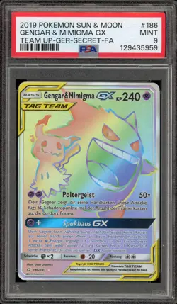 Pokemon Gengar & Mimikyu GX Team Up GERMAN Secret Rare #186 PSA 9 Mint - Image 1