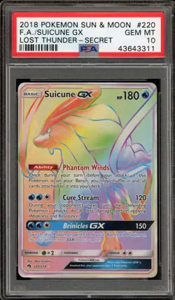 Pokemon Suicune GX Lost Thunder Secret Rare #220 PSA 10 Gem Mint - Image 1